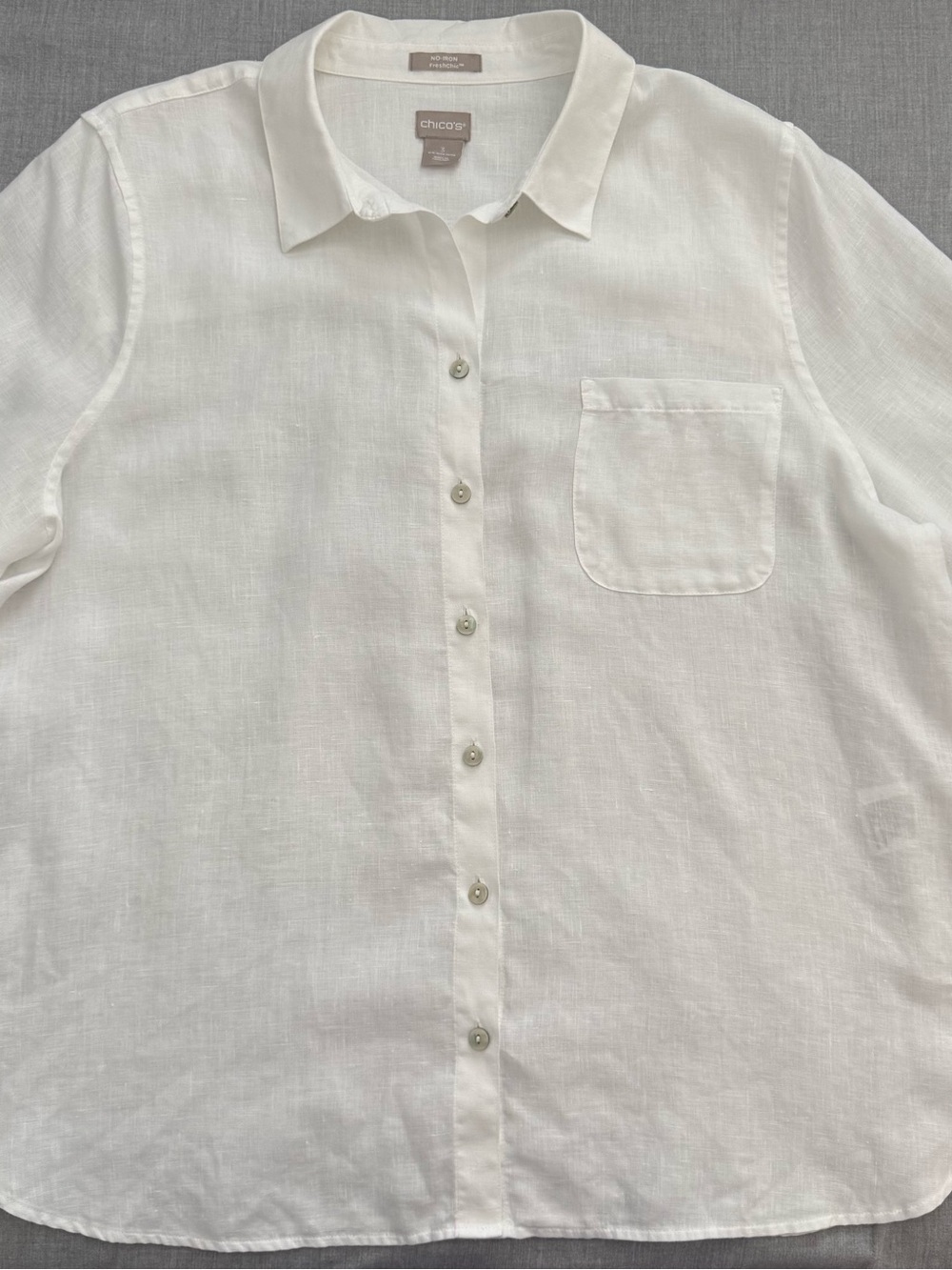 Chico's White 100% Linen Button Down Shirt Size 3